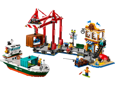 Seaside Harbor with Cargo Ship